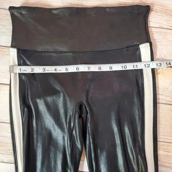Spanx Size Small Faux Leather Side Stripe Leggings Black w/ White Stripe - Picture 12 of 12
